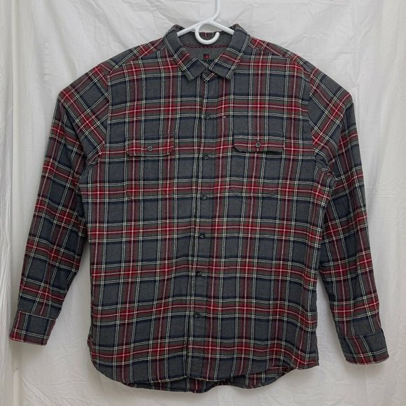 Woolrich Long Sleeve Button Down 100% Cotton Flannel Men L Shirt Red Gray - Picture 1 of 10
